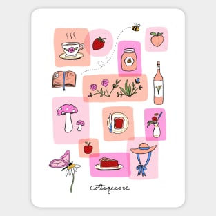 Cottagecore Aesthetic garden nature girl elements drawing illustration | Pink Palette Sticker